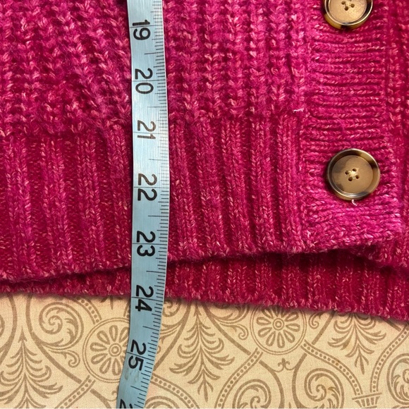 LOFT Fuchsia Pointelle Button-Up Sweater Cardigan Large Fuzzy - Picture 12 of 12